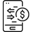 Money transfer on cell phone icon
